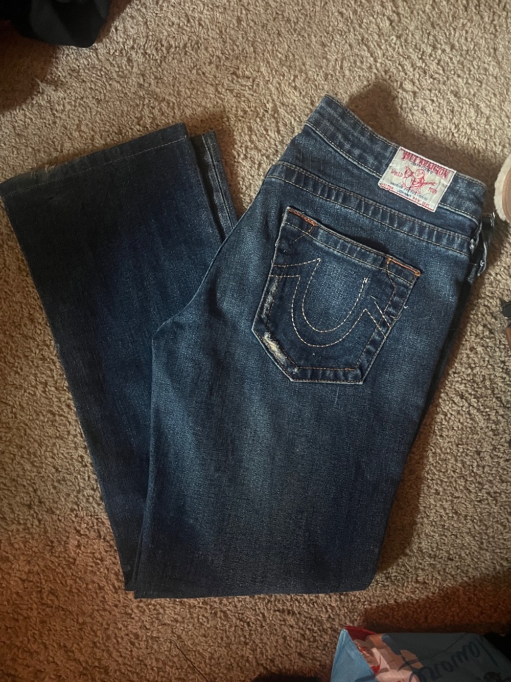 True Religion Dark Blue Women's Denim Jeans with Signature Pocket Stitching